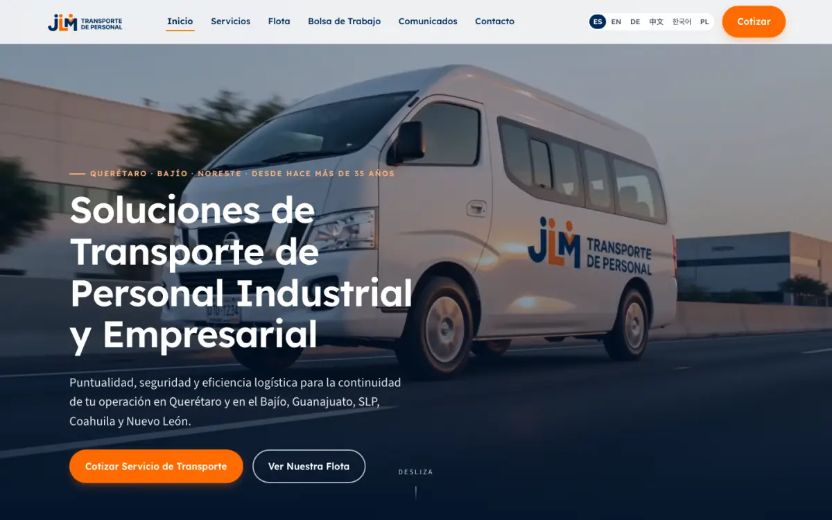 Sitio web de Transporte JLM