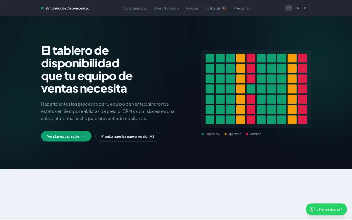 Tablero del simulador de disponibilidad